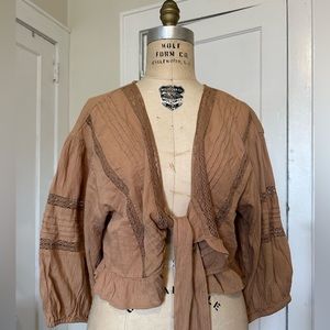 American Eagle Brown Boho Tie Top, Blouse size L large